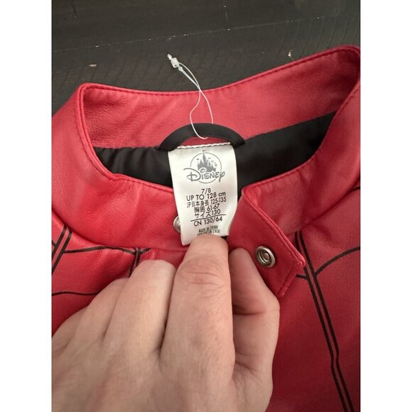 Disney x Marvel Spiderman Toddler Kids Size 7/8 Moto Jacket Red Black Full Zip - Picture 4 of 5